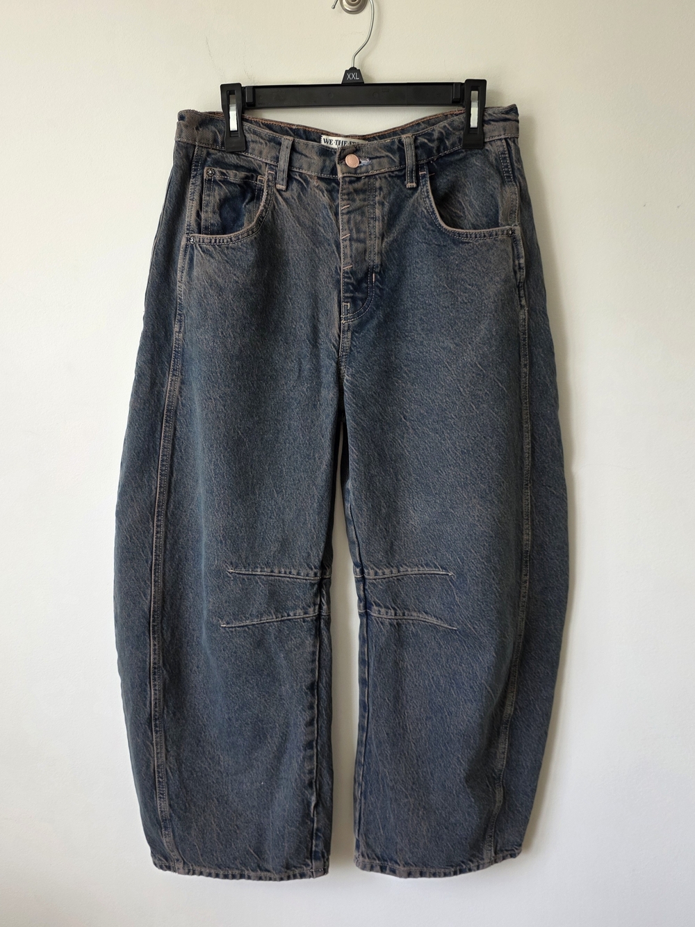 Free People We The Free Barrel Jeans Lucky You 29 Distressed Button Fly Mid Rise